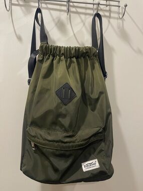 Kaukko Olive Green Drawstring Backpack with Front Zip Pocket
